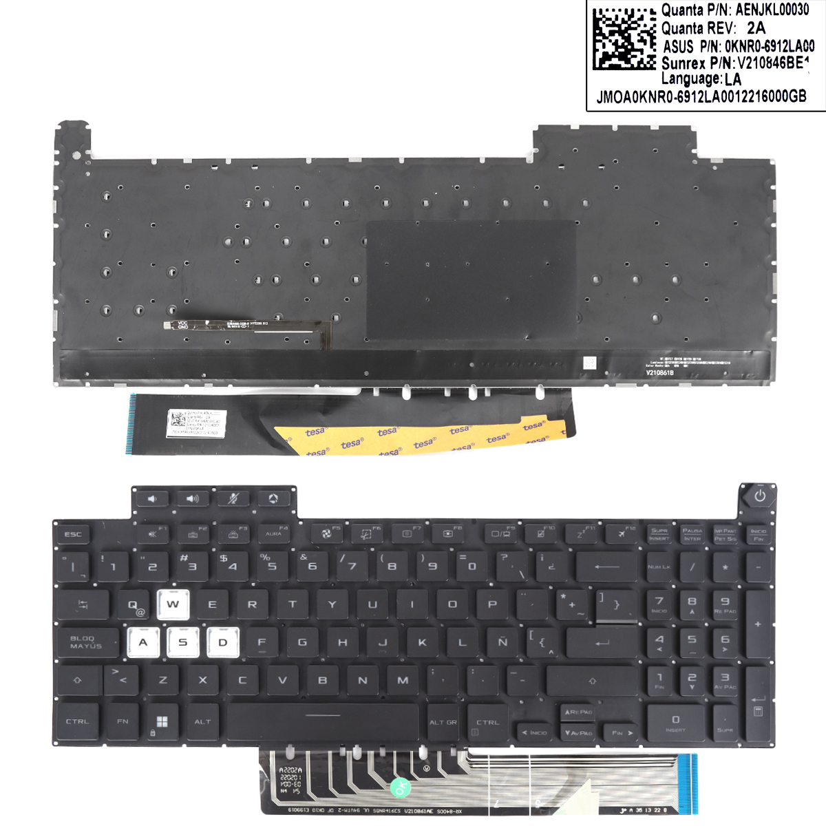 Picture of New Replacement Laptop Keyboard For ASUS TUF Gaming F15 A15 F17 A17 FX507 FX507Z FA507 FA507R FX517 FX517Z FX707 FX707Z FA707 FA707R BALCK （WASD is transparent)BACKLIT LA Layout